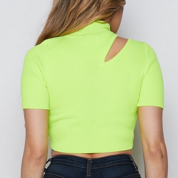 ☀️ Neon Yellow Slash Ribbed Knit Crop Top - Picture 6 of 6